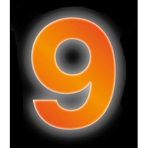 Reflektierende, orange Klebezahl 9 von Conacord, 8 cm hoch.