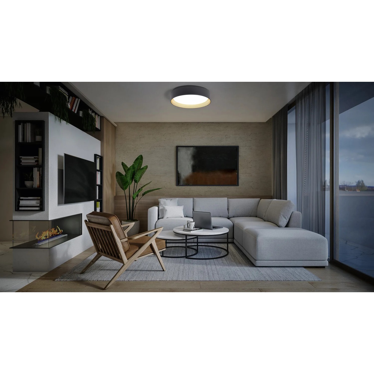 Ledvance Smart+ WiFi Deckenleuchte Orbis, schwarz-gold, Ø 45cm im Wohnzimmer.