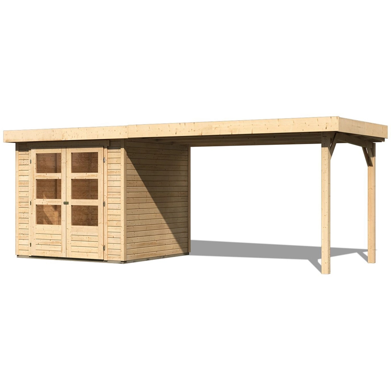 Karibu Holz-Gartenhaus Boras, unbehandelt, mit Anbau. Holz-Gartenhäuser für den Garten.