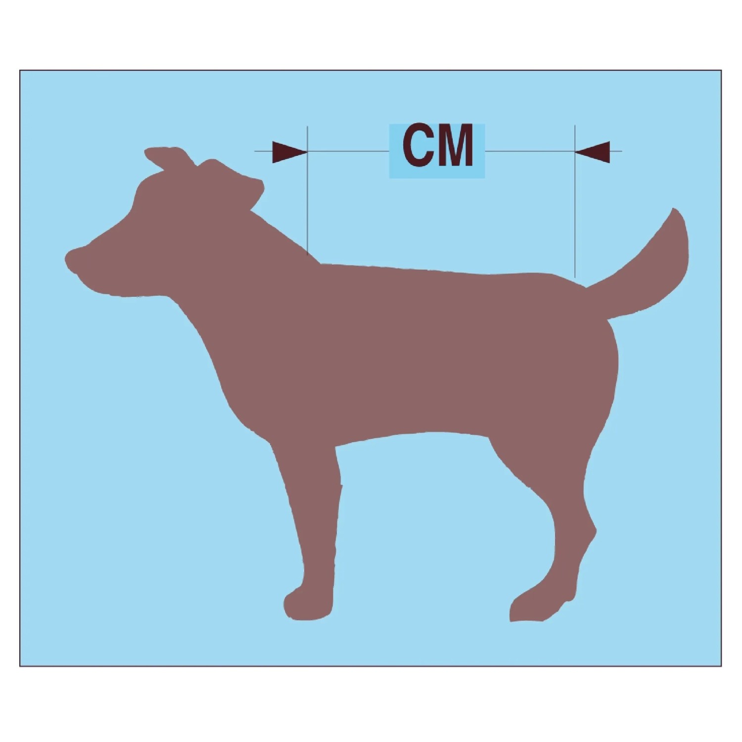 Illustration: Hund Silhouette mit Messlinie zur Bestimmung der Rückenlänge für Hundepullover.