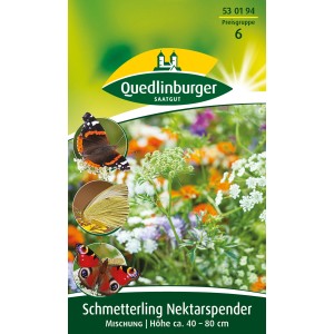 Samenpackung Quedlinburger Schmetterling Nektarspender mit Abbildung von Schmetterlingen und Blumen.