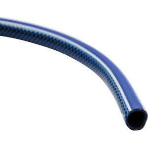 Blauer LUX Gartenschlauch, 13 mm Durchmesser, 30 m Länge, mit weißem Streifen.