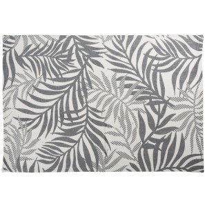 Teppich Baumwolle mit Blattprint, 60x90 cm. Wollteppich mit Blätter Muster in Grau.