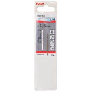 Bosch HSS-Co Metallbohrer, 1,5mm, in Verpackung. Ideal zum Bohren von Stahl.
