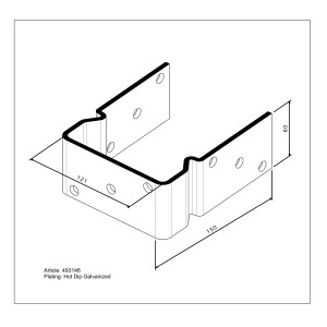 U-Form Stützenschuh zum Aufschrauben, 121x160x60 mm, feuerverzinkt, für 120 mm Pfosten.