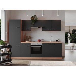 Respekta Küchenzeile KB270BGE 270 cm Grau-Buche Nachbildung