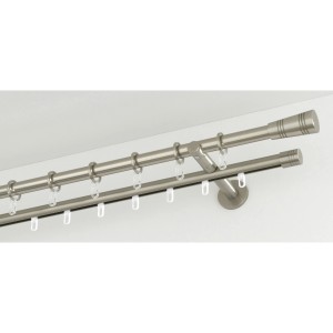 Gardinia Chicago Gardinenstange, Edelstahloptik, 2-läufig mit Ringen und Trägern.