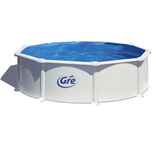 Weißer Gre Stahlwandpool Atlantis, Ø 460 cm x 132 cm, Rundpool mit blauer Innenfolie.