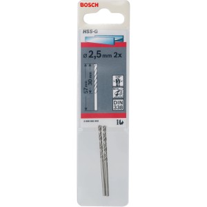 Bosch Metallbohrer Pro HSS-G, 2.5mm, 2er-Pack. Spiralbohrer für Stahl, Metall.