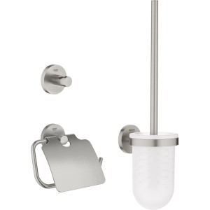 Grohe Essentials WC-Set 3-in-1 Supersteel: WC-Bürste, Papierhalter, Haken in Edelstahloptik.
