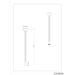 Technische Zeichnung der Trio Deckenlampe Rope, altmessing, 1-flammig, 150 cm, E27. Maße der Pendelleuchte.