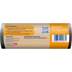 Verpackung Swirl Fixierband-Müllbeutel 35L, 10 Stück, mit Produktinformationen und Hinweisen.