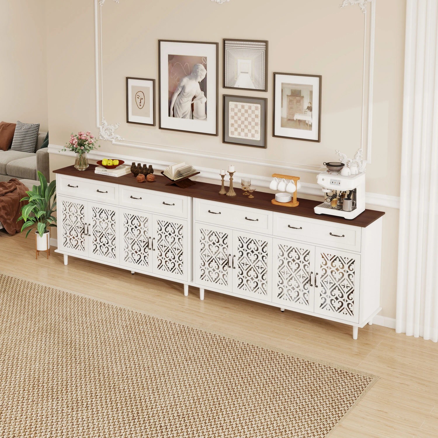 okwish Sideboard mit 4 Türen 2 Schubladen Wohnzimmer 150x90x40cm Weiß_4