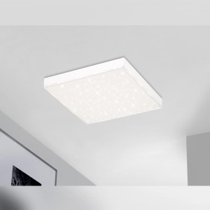 Weißes, rahmenloses Brilo LED-Panel mit Sternenhimmel-Optik an einer Decke.