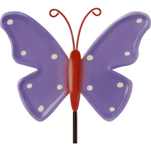 Gartenstecker Schmetterling lila-rosa aus Eisen, 30cm hoch. Gartendeko für Beet und Blumenkübel.