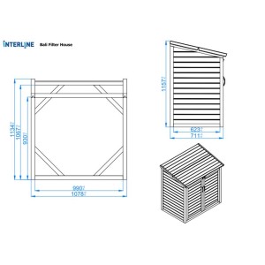 Technische Zeichnung Interline Pumpenhaus Java Universal 116x115x80 für Pool Technikraum.