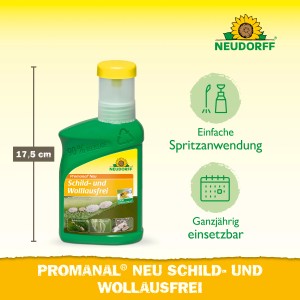 Neudorff Promanal Neu Schild- und Wolllausfrei, 250ml Flasche zur Schädlingsbekämpfung an Pflanzen.