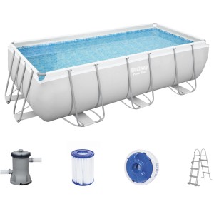 Bestway Stahlrahmenpool-Set, rechteckig, 404x201x100 cm, mit Filteranlage, Dosierer und Leiter.