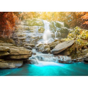 Fototapete Wasserfall Blau Grün Orange  3,50 m x 2,55 m FSC®
