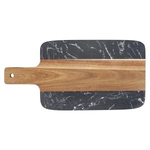 Schöner Wohnen Schneidebrett Atami aus Marmor und Akazienholz, schwarz-braun.