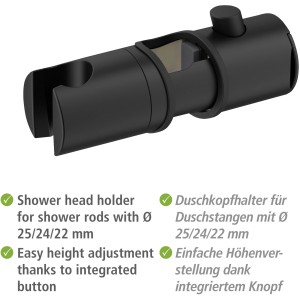 Wenko Brausegleiter Libertà Schwarz für Duschstangen, verstellbarer Duschkopfhalter.