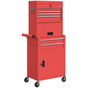 Roter HOMCOM Werkzeugwagen aus Stahl mit mehreren Schubladen, Schrank und Rollen. Ideal für Werkstatt.
