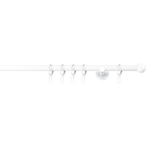 Weiße Mydeco Gardinenstange mit Endstück Ball, 100 cm lang, inklusive Ringe und Träger.