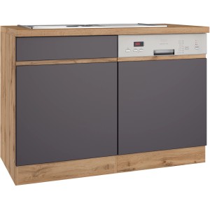 Held Möbel Spülenunterschrank Turin 120 cm, Graphit/Wotaneiche, mit Geschirrspülerblende.
