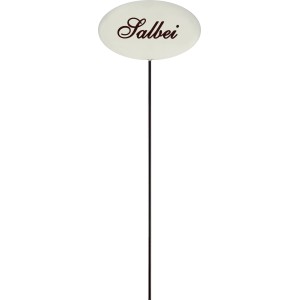 Kräuterstecker Emailleweiß mit 'Salbei' Schriftzug, 30cm, zur Beet-Beschriftung.