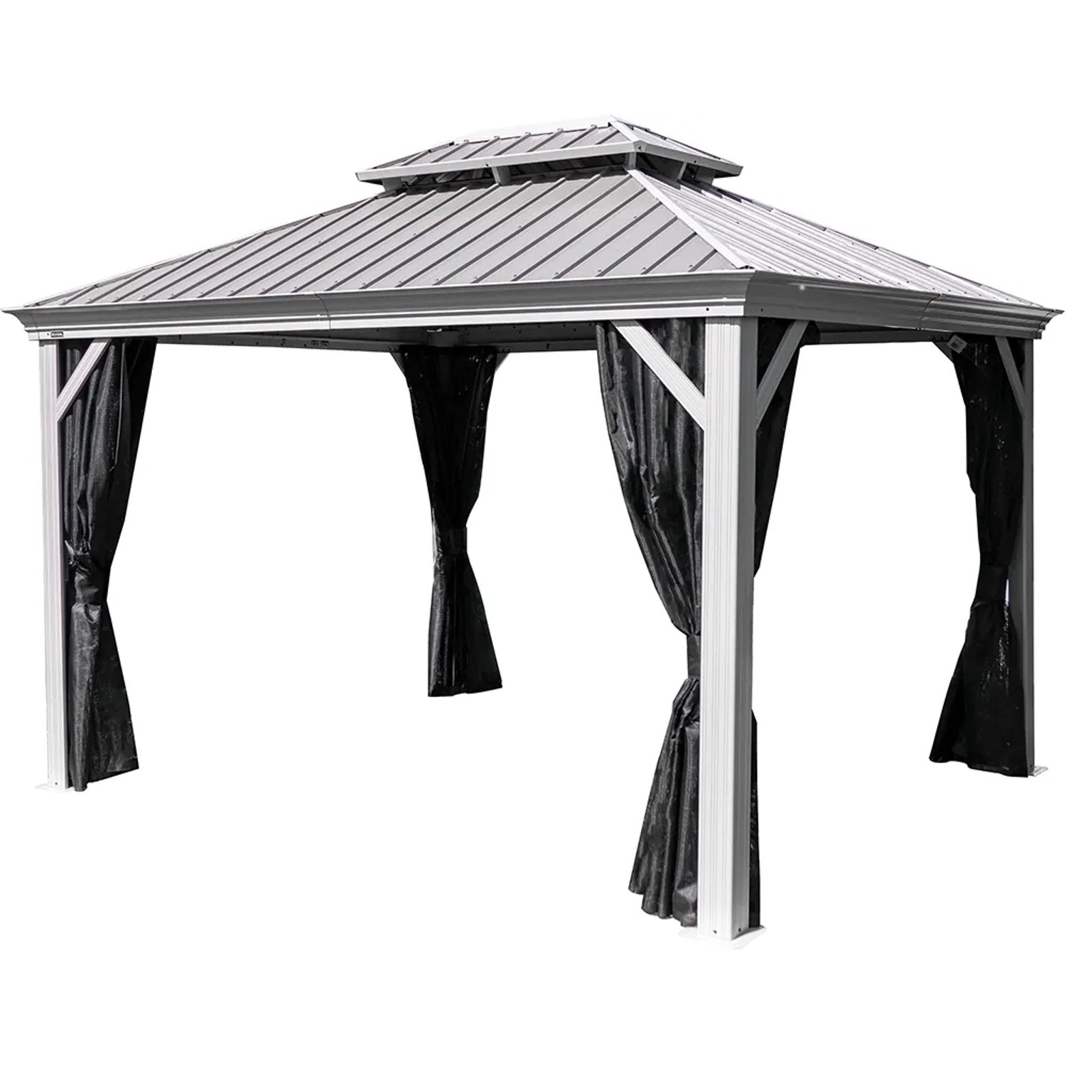 Sojag Pavillon Messina 12x16 Champagner mit Stahl-Doppeldach und Moskitonetzen.