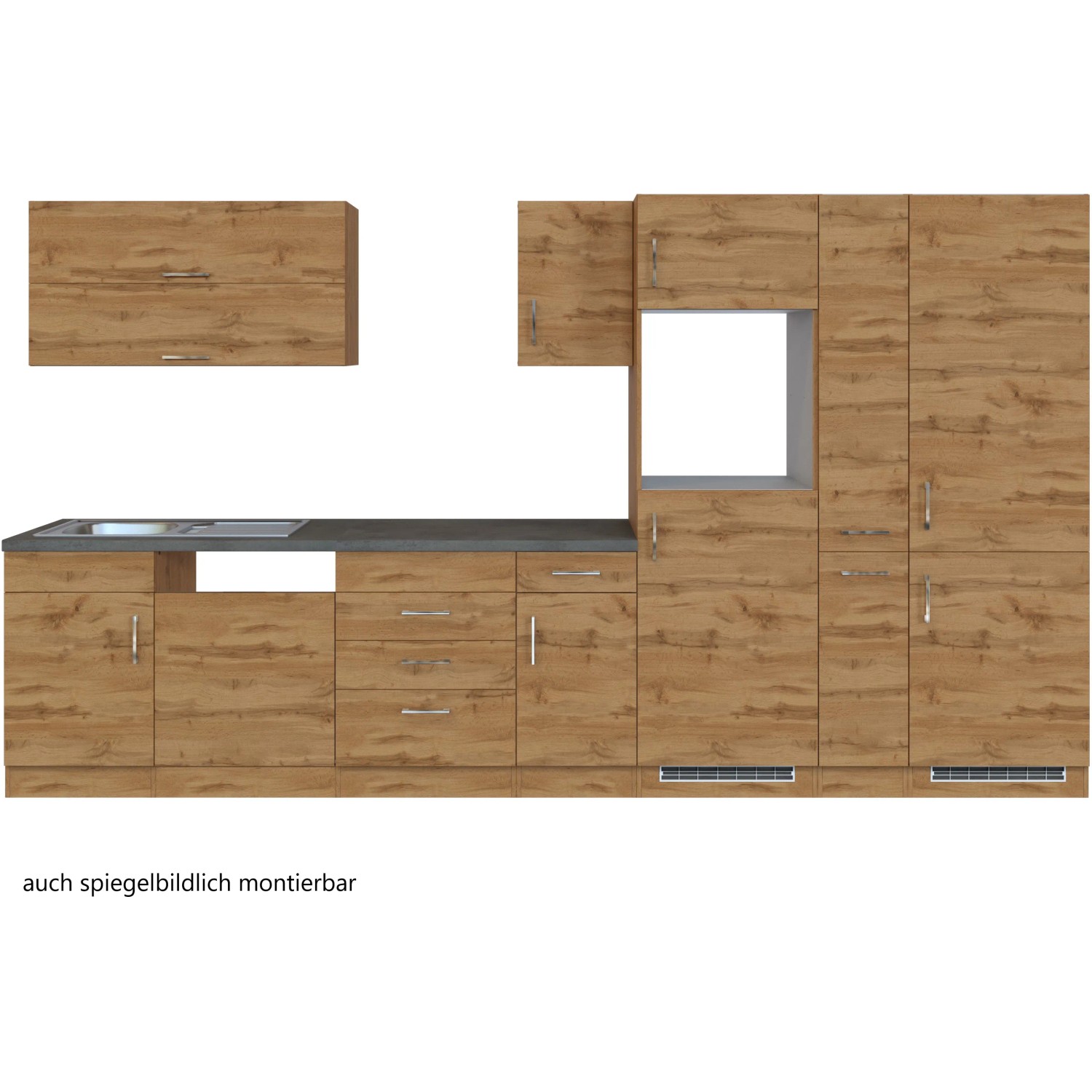 Held Möbel Küchenzeile Sorrento 360 cm in Wotaneiche Optik, ohne Elektrogeräte.