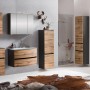 Badezimmer-Set mit Held Möbel Midischrank Salerno in Wotaneiche-Graphitgrau, Hängeschränke und Waschtisch.