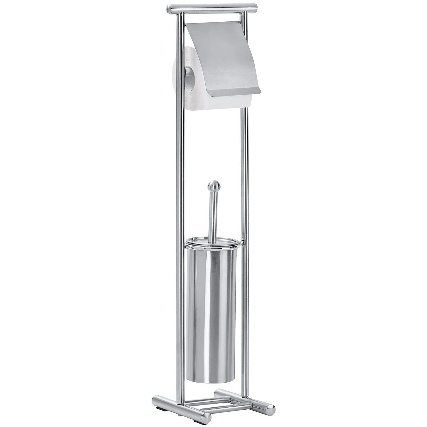 Wenko Stand WC-Garnitur Lioni aus satiniertem Edelstahl mit Toilettenpapierhalter und WC-Bürste.