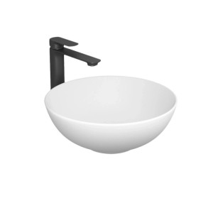 Rundes, mattweißes Keramik Aufsatzwaschbecken, schalenförmig, Ø 41,5cm. Modernes Handwaschbecken für Waschtisch.