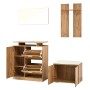 okwish Garderobenset mit Spiegel Schuhbank Haken Flur 140x35x133cm Natur
