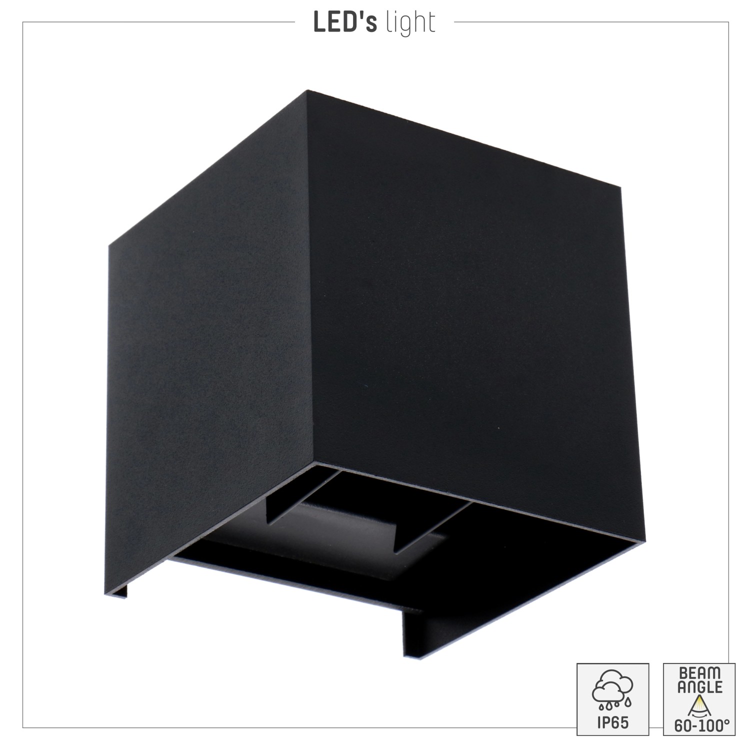 Schwarze, eckige LED`s light Außenwandleuchte, 10x10x9,9 cm. Moderne Gartenbeleuchtung.