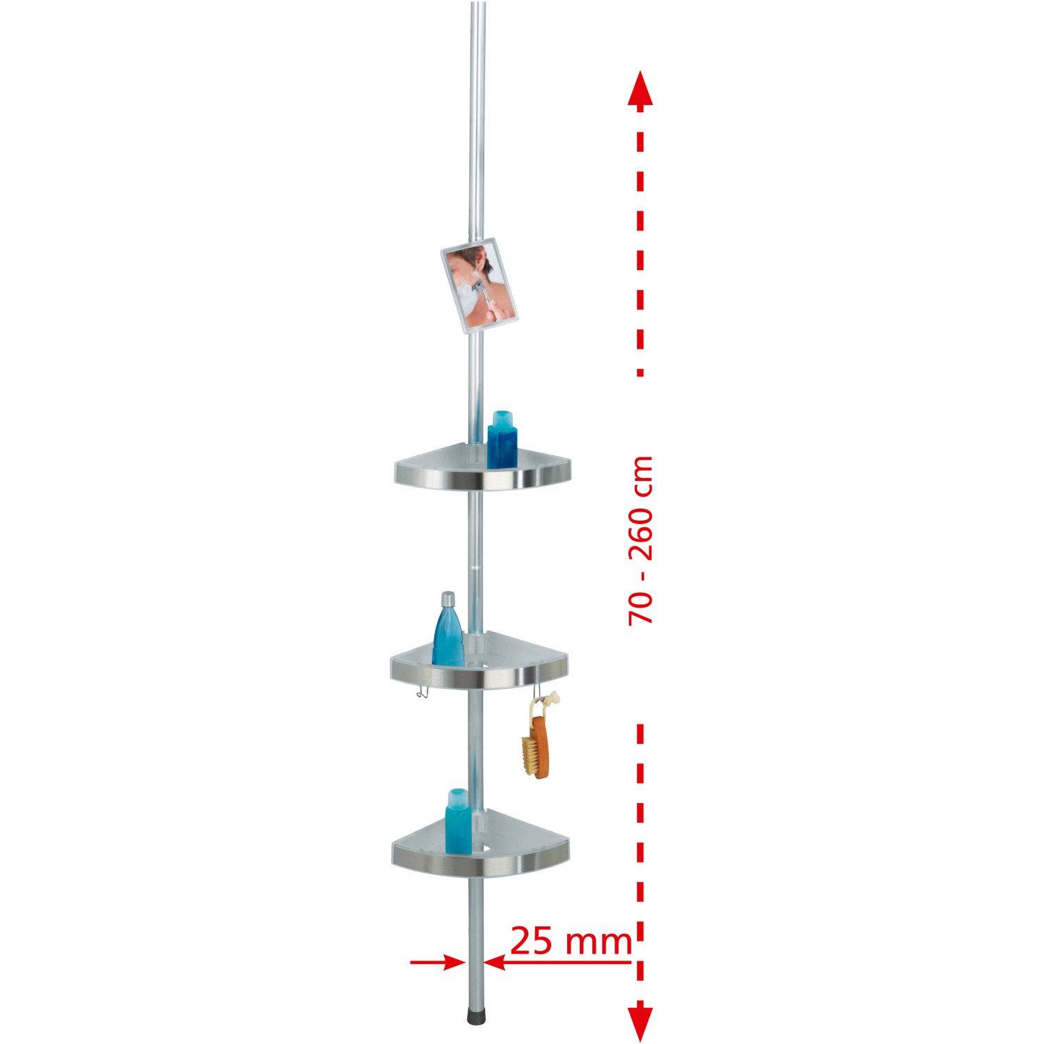 Wenko Teleskop Duschecke Premium mit 3 Ablagen und Haken, silberfarben.