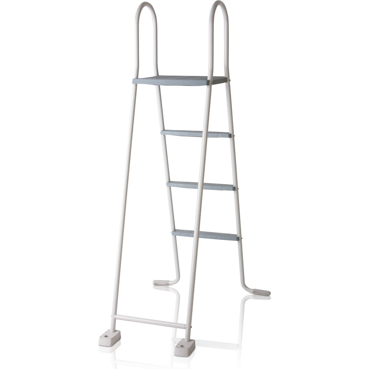 Weiße Poolleiter für Gre Stahlwand-Pool Fidji, 134 cm hoch, mit 2x3 Stufen und Plattform.