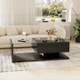 okwish Couchtisch Schwarz mit Glasplatte, LED-Effekt. Moderner Wohnzimmertisch Hochglanz, 105x55 cm.
