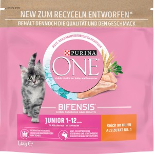 Purina One Junior Katzenfutter mit Huhn, 1,4kg Beutel. Trockenfutter für Kätzchen von 1-12 Monaten.