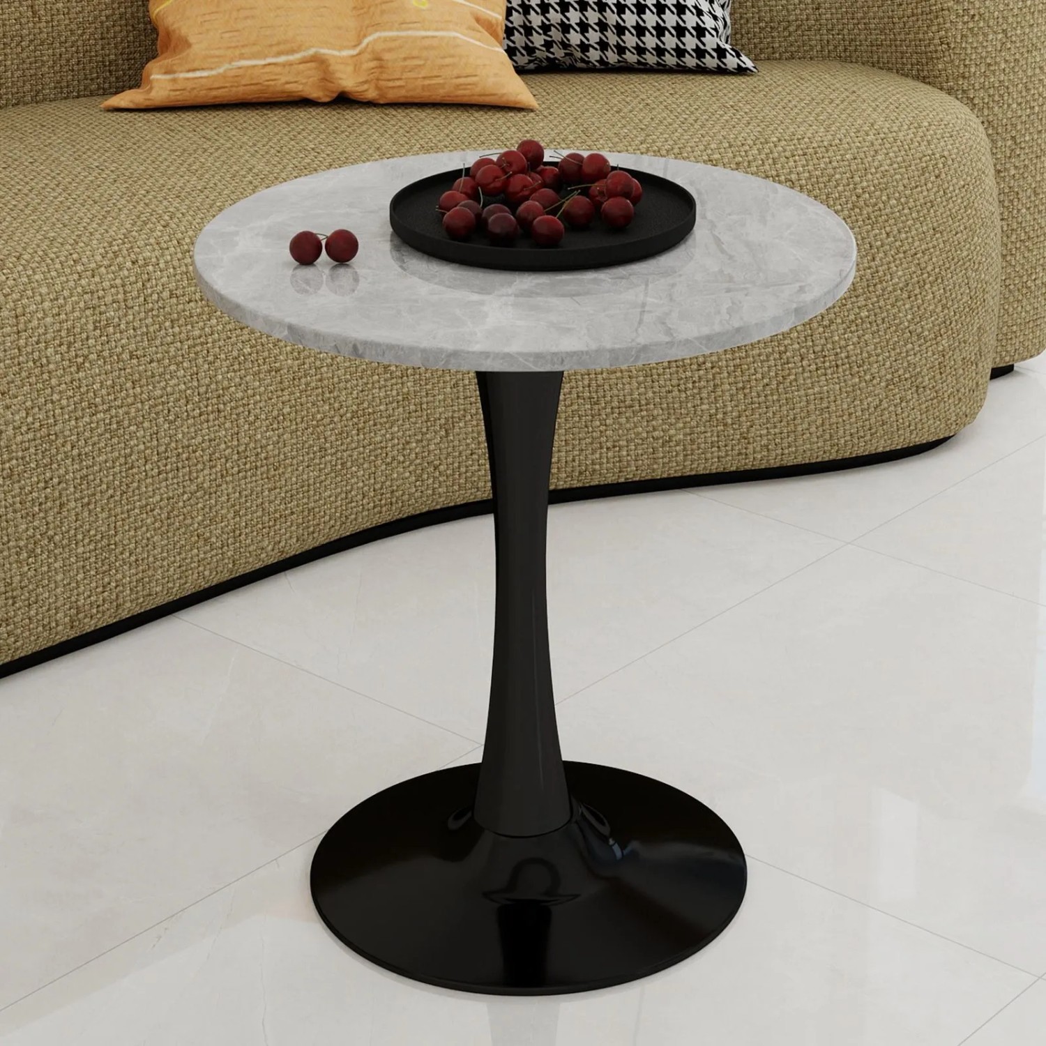 okwish Couchtisch mit Marmor Tischplatte Wohnzimmer Esszimmer 70x70x72cm Grau_2
