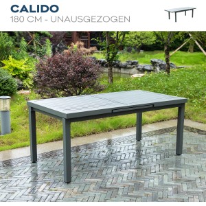 Home Deluxe Calido Ausziehtisch, Aluminium Anthrazit, nicht ausgezogen. Gartentisch für Terrasse und Garten.