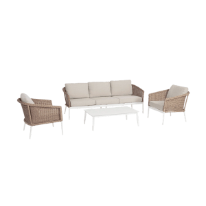 Bizzotto Oceana Sitzgruppe: Lounge-Gartenmöbel mit Sofa, Sesseln und Tisch, Rattan-Optik.