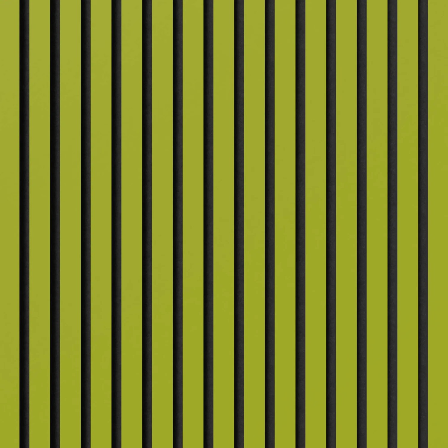 Akustikpaneel Linoleum Spring Green, MDF-Leisten auf schwarzem Filz, 60x240 cm.