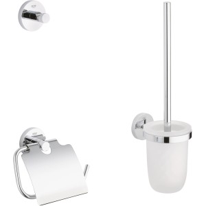 Grohe Essentials WC-Set 3 in 1: Handtuchhalter, WC-Papierhalter und Toilettenbürstengarnitur in Chrom/Glas.
