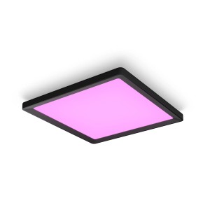 Schwarzes Philips Hue Tento LED Panel mit farbigem Licht, 39,5x39,5 cm.