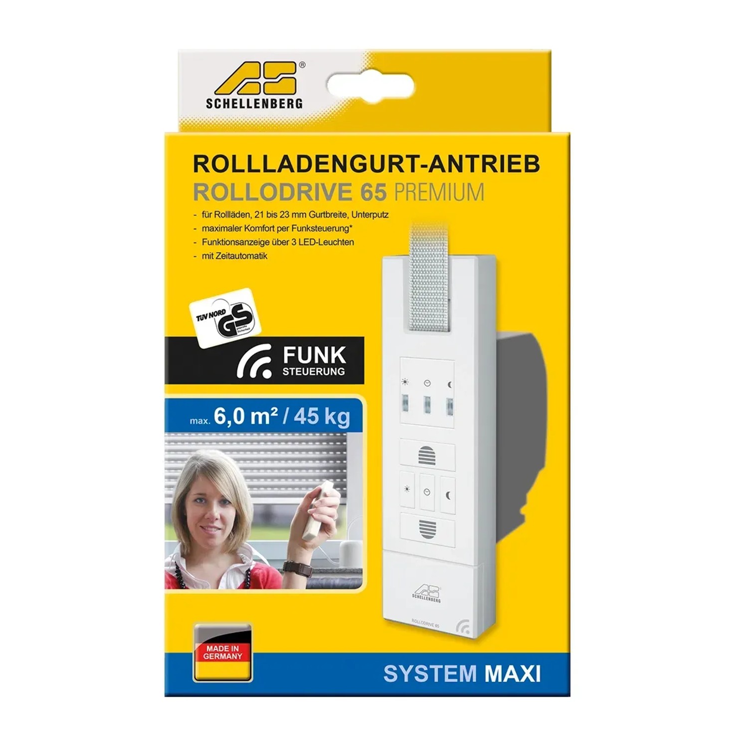 Schellenberg RolloDrive 65 Premium Rollladenantrieb mit Funksteuerung und Zeitautomatik.
