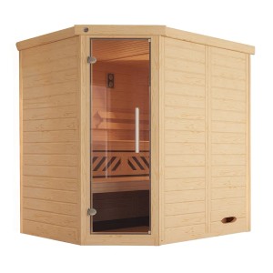 Weka Elementsauna Kemi Eck Sparset mit Glastür und Bio-Ofen, Fichtenholz natur