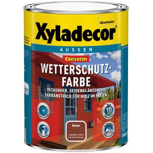 Dose Xyladecor Consolan Wetterschutzfarbe, Braun, seidenglänzend. Holzfarbe für Aussen.