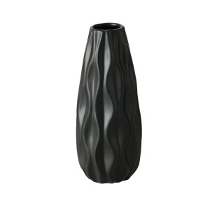 Schwarze Boltze Home Vase Luana mit gewellter Oberfläche, 25cm hoch.